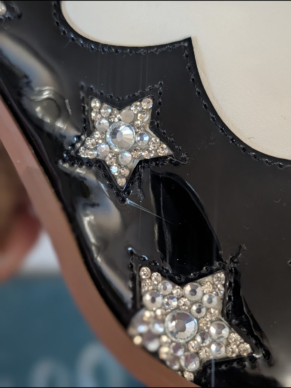 Betsey Johnson Black and White Patent Star Embellished Mules - Picture 3 of 5